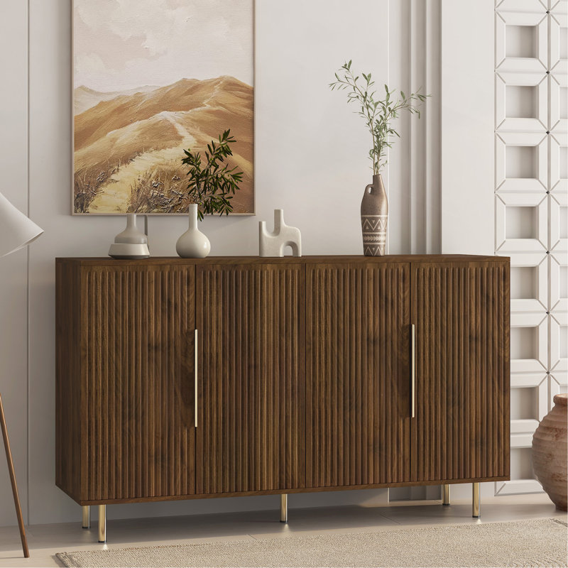 Buffet en bois moderne avec rangement, grand buffet cannelé avec tablettes réglables, crédence, console d'appoint