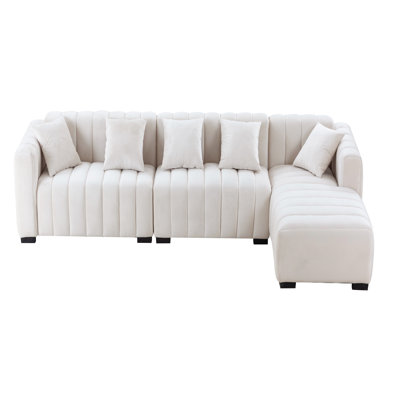 Balaram 138.97"" Wide L-Shape Sectional Sofa with Deep Tufted Velvet Upholstered Right Chaise -  Orren Ellis, 59BF4B1CC50F4F689D35332D618AA179