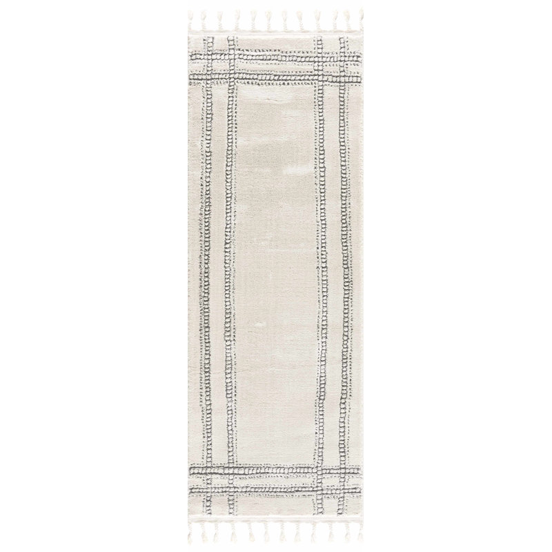 Tapis marocain en polypropylène tissé à la machine Javyion, Tapis de couloir 2 pi 7 po x 7 pi 3 po