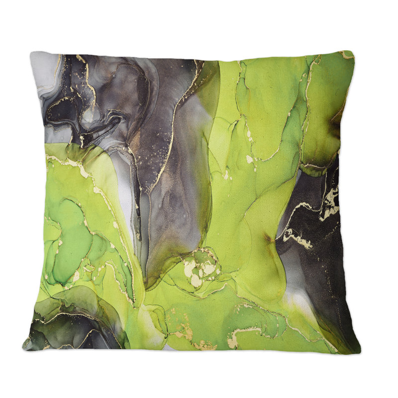 Coussin décoratif à imprimé abstrait vert et noir, 16 po x 16 po