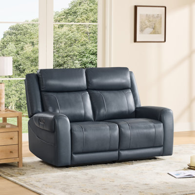 Winslow 2-Seat Dual Motor Genuine Leather zero clearence recliner Power Recliner Sofa With Power Headrest