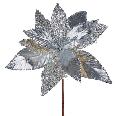 Fleur artificielle poinsettia argent métallique