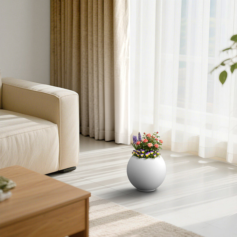 Pot à fleurs rond en béton blanc moyen 11 po avec intérieur amélioré et trous de drainage pour l'intérieur et l'extérieur