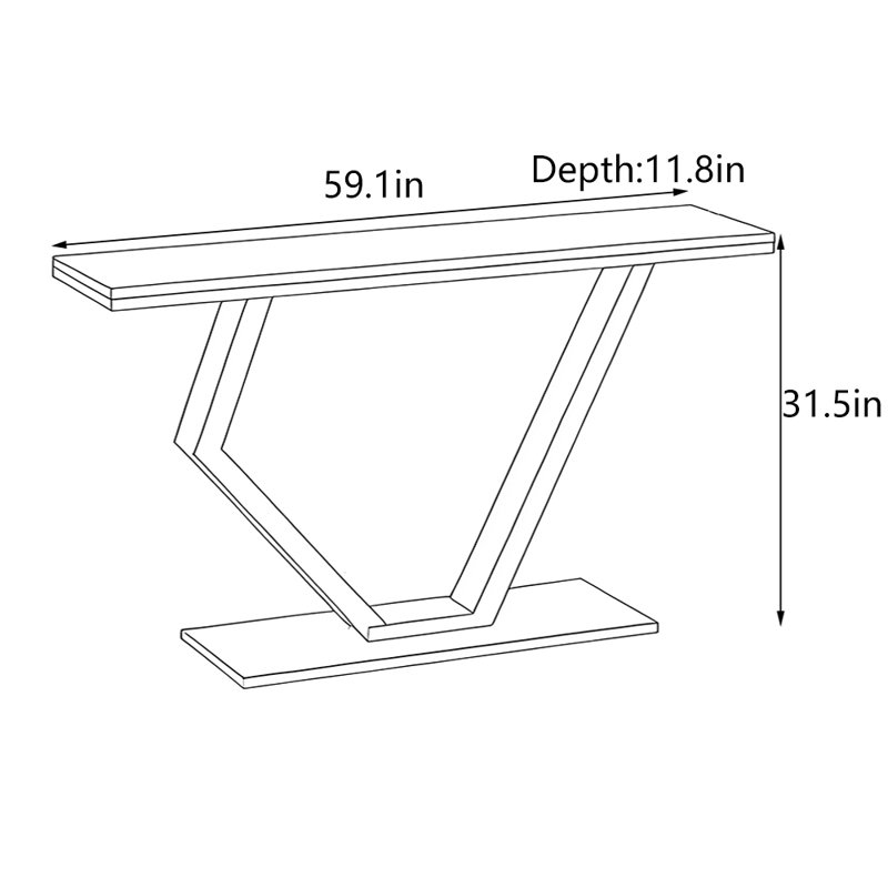 Table d'entrée de luxe moderne, H 31,5 po x l 59,1 po x P 11,8 po, Doré, Blanc