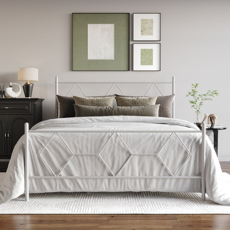Lit plateforme en métal blanc, White, Queen