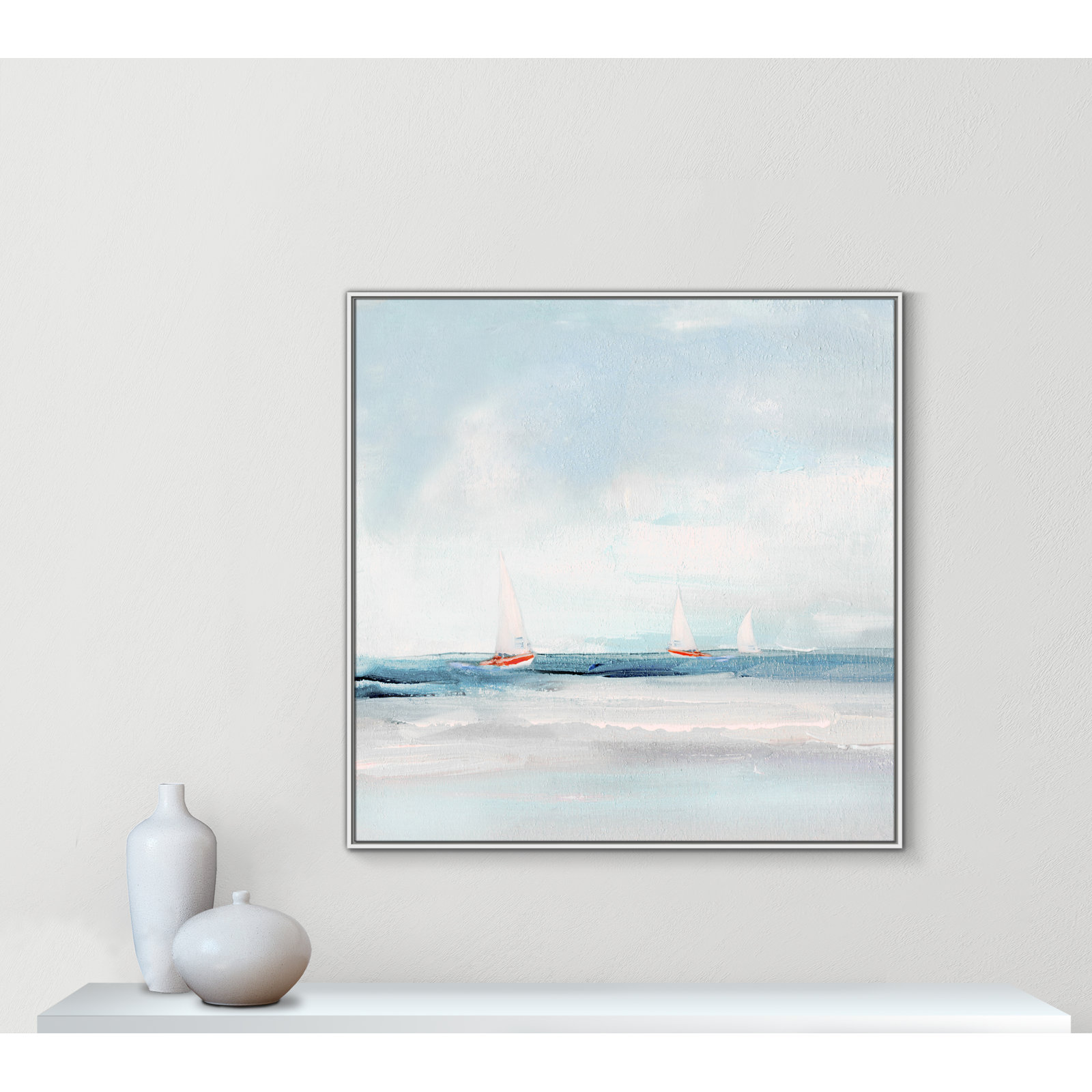 Charter "Caribbean Sail" Painting by Sally Swatland, 46.5" H x 46.5" W x 2" D, White