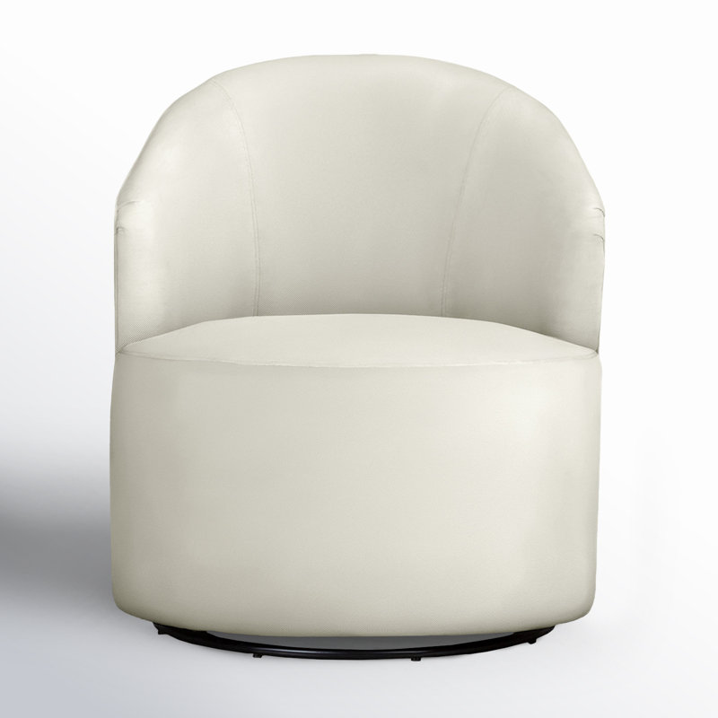 Fauteuil demi-tonneau pivotant rembourré Deryn, Blanc sergé décoloré classique