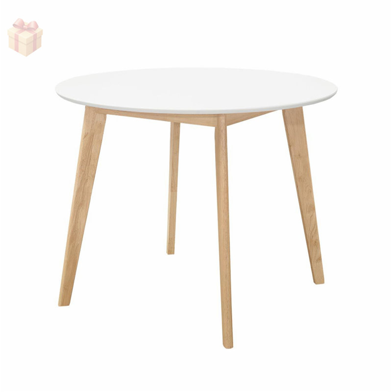 Table de salle à manger ronde de 40 pouces, finition blanc mat avec pieds en bois naturel, parfaite pour les petits espaces et les intérieurs modernes.