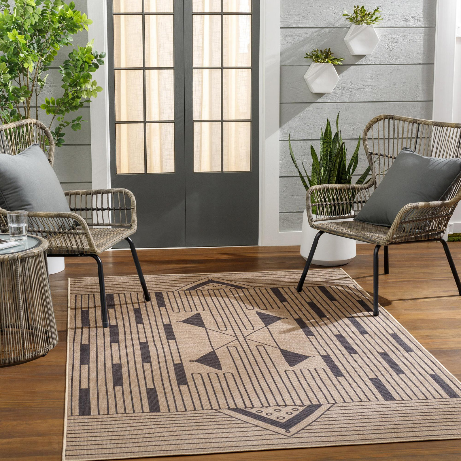 Glenda Abstract Tan Rug, Rectangle 5' x 8'