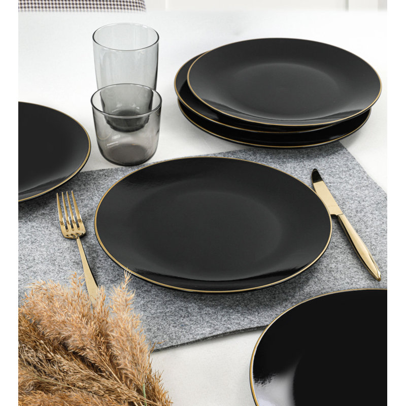 Ensemble de 6 assiettes de qualité supérieure, céramique noire, 9,8 x 9,8 x 1,5 pouces | 100% antibactérien, va au lave-vaisselle et au micro-ondes, surface facile à nettoyer, résistant aux chocs thermiques | Parfait pour les repas et les réceptions élégants