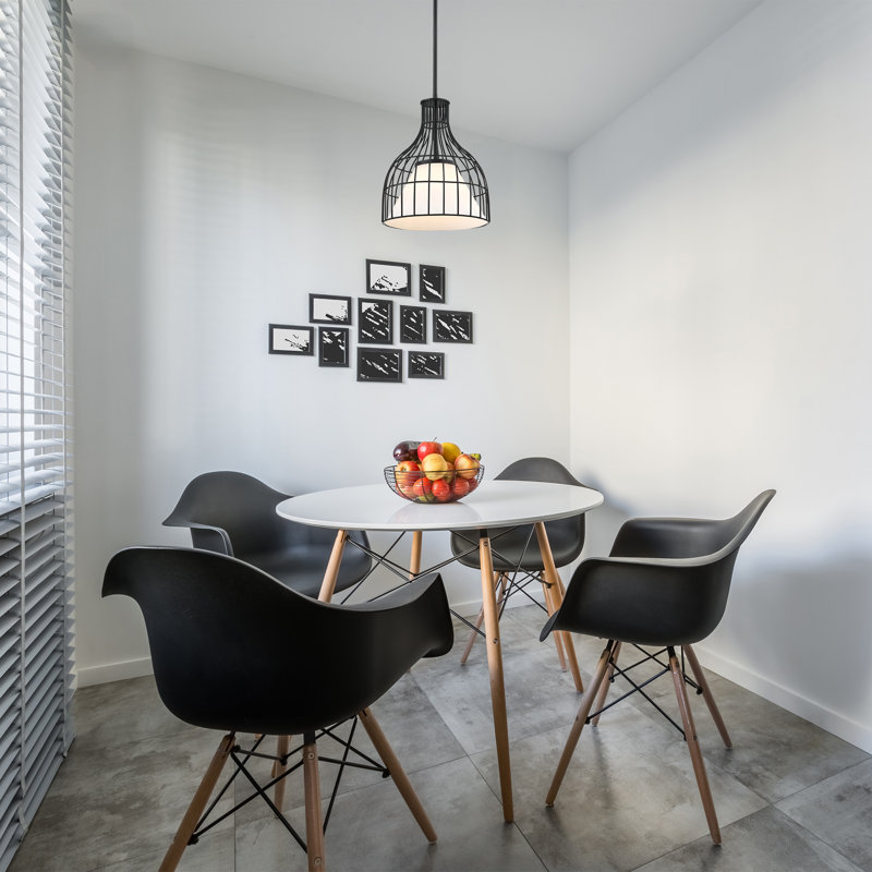 Aukerman 60 Watt 1-Light Bell Pendant with Etched Opal Glass Shade and Metal Outer Cage, 14.75" H x12" W x 12" D, Matte Black