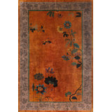 Antique Chinese Art Deco Wool Yellow / Gold Orange Hand Knotted Pile Rug