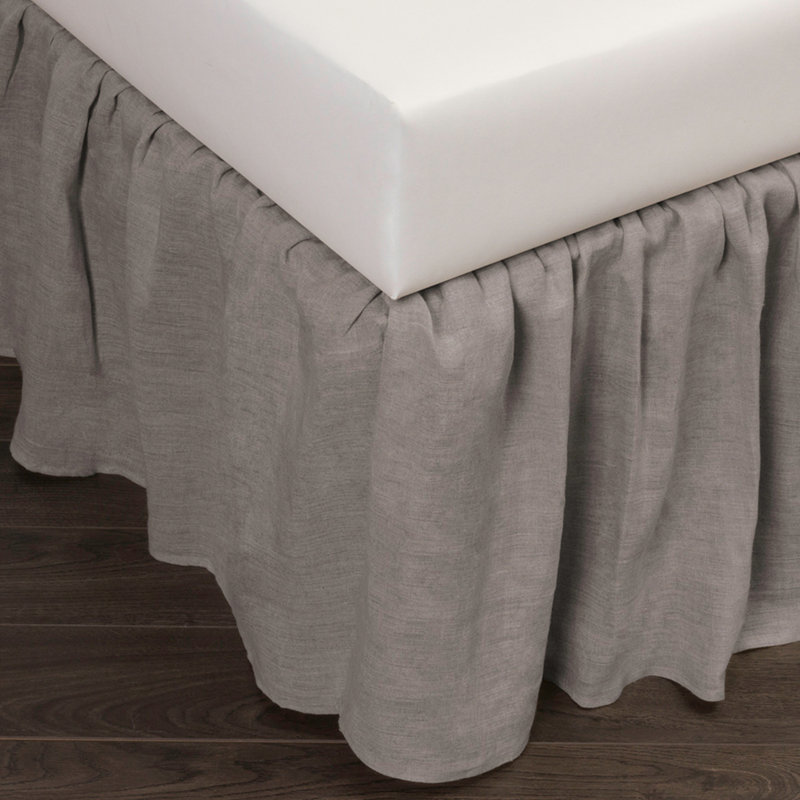 Linen Ruffled Bed Skirt, King, Gray