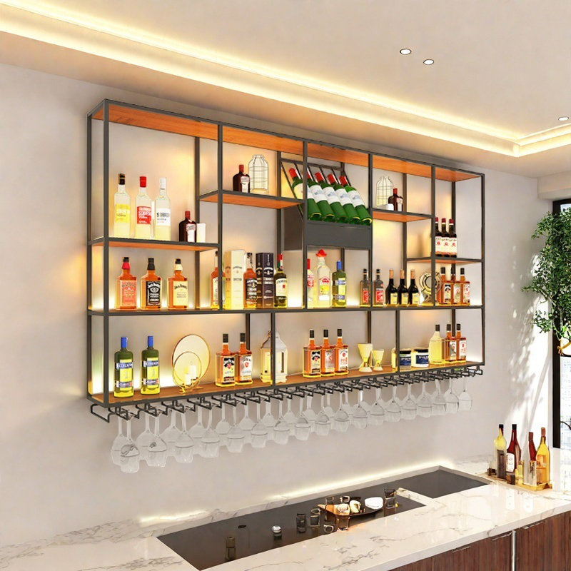 Multi-Tier Display Rack Restaurant Wine Rack, 47.2" H x 98.4" W x 7.8" D