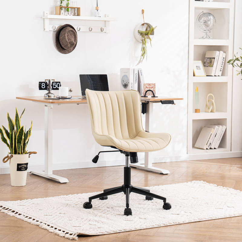 Brionni Leather Swivel Task Chair with Casters, Beige Seat/ Black Frame