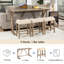 Table de bar brune avec prises électriques. Structure en bois, coussins d'assise respirants, prises électriques intégrées. Idéal pour diverses pièces.
