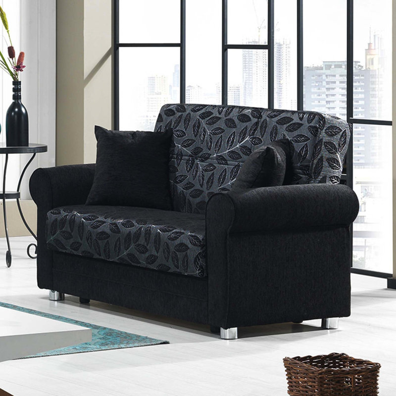 Collection noire avec rangement. Chenille recouverte de tissu d'ameublement en chenille Se transforme rapidement en lit. Rangement interne facile à nettoyer, noir. Tissu, fabrication, pour espaces compacts. Quick Sleeper