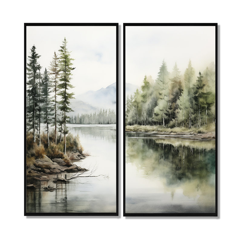 Scandinavian Lake Tranquility - impressions sur toile traditionnelles, 32" H x 32" W, Floater Framed Print without Mat, Noir