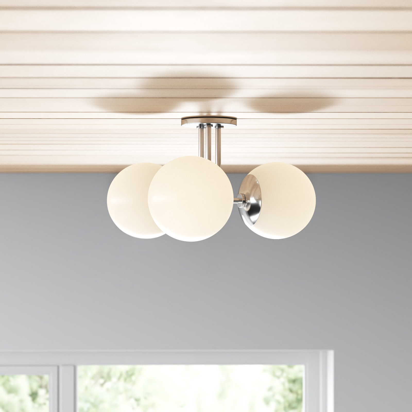 Luna 3 Light Glass Semi Flush Mount, Polished Nickel