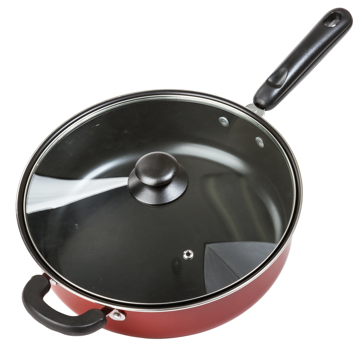 Better Chef 10 Inch Red Aluminum Deep Frying Pan with Glass Lid