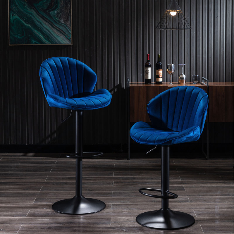 Bar Stools Set Of 2 - Adjustable Barstools With Back And Footrest, Counter Height Bar Chairs For Kitchen, Pub -Blue, Blue