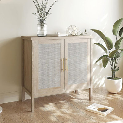 Rattan Storage Cabinet Sideboard With Rattan Doors – Wood Colour