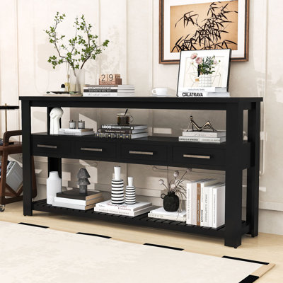 Modern Entryway Console Table with Open Shelf, 4 Drawers and Adjustable Feet for Living Room
