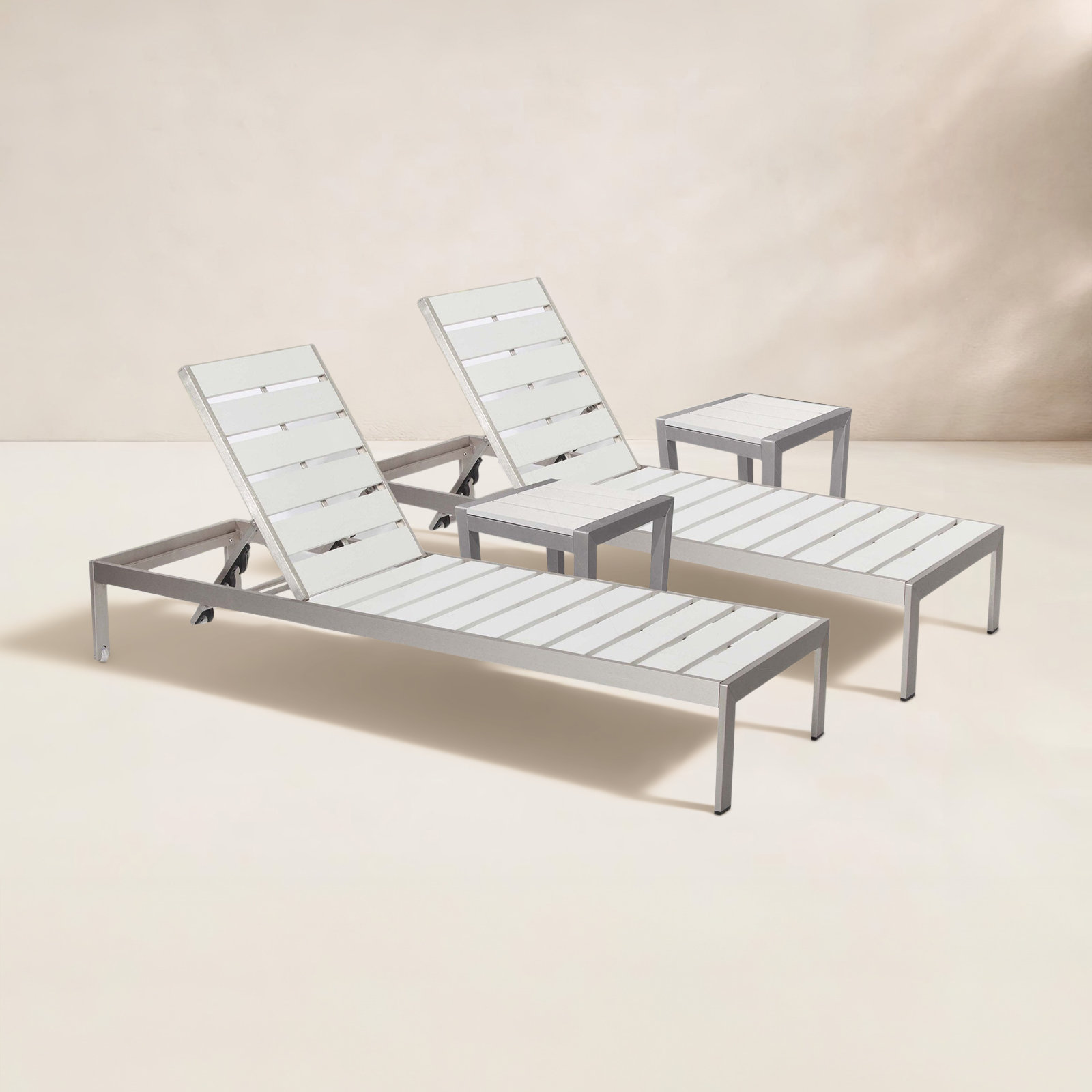 Devan 26" Patio Chaise Lounge Set, Brush White
