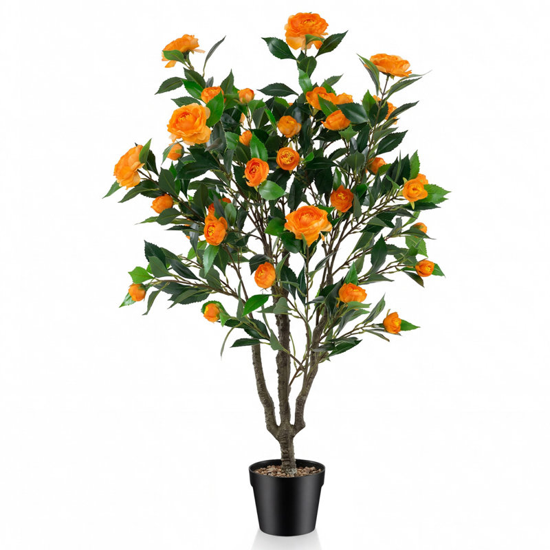 Arbre artificiel 40 po Camellia artificiel en pot en ciment, 1