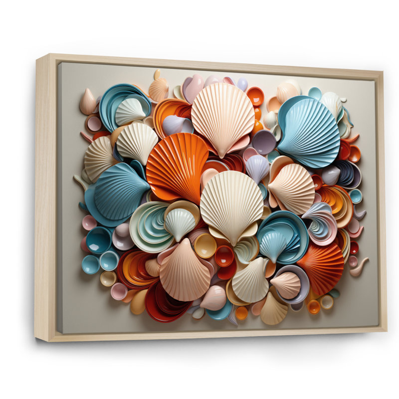 Coquillage sérénité en géométrie II - impression, Cadre naturel flottant, 16" H x 32" W