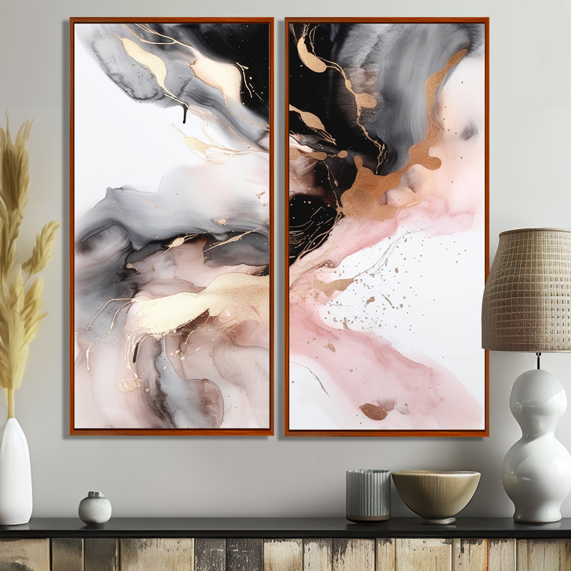 «Pink», art texturé sur toile rose, H 32 po x l 32 po, Reproduction avec cadre flottant, Brun