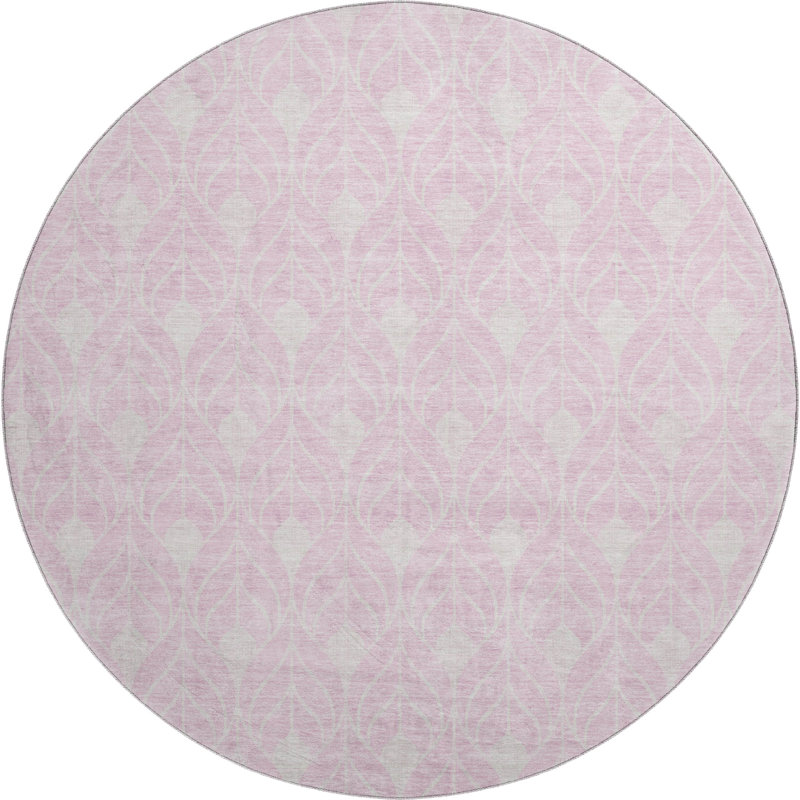 Premium Machine Washable Prisco Pink Rug, Round 8'