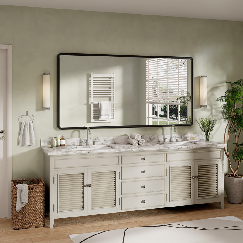 Molly Beveled Edge Metal Framed Tempered Glass Wall Mounted Rectangular Vanity Mirror, 72" x 36"