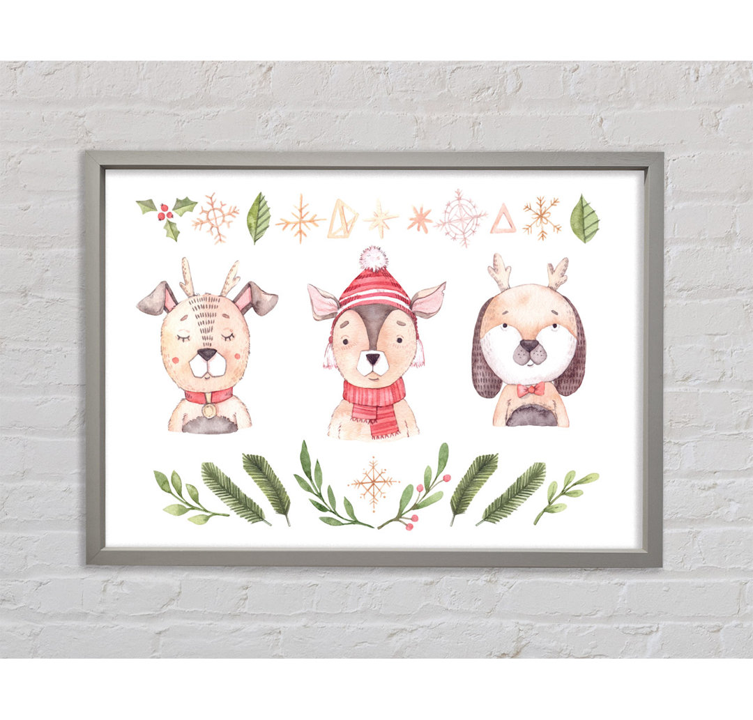 Three Woodlands Animals At Christmas - Einzelne Bilderrahmen Kunstdrucke auf Leinwand