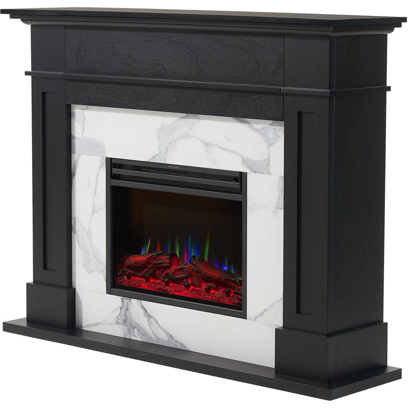 Cambridge Sofia 53-in. Electric Fireplace Mantel with Marble Inlay and Log Display, Black/White