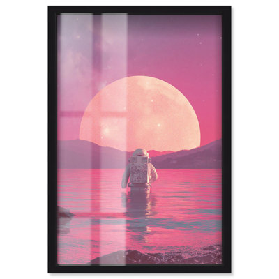 Synthwave Spacewalker I Shadowbox Print Astronaut Wall Art by Art Remedy, Black Frame, 25 x 37
