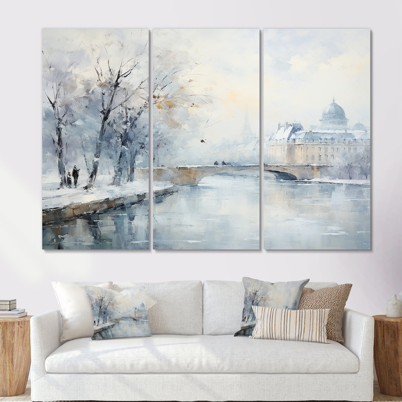 Hiver Paris, Tour Eiffel, ville, charme V - Art mural de Paris, Toile tendue, H 40 po x l 60 po x P 1 po