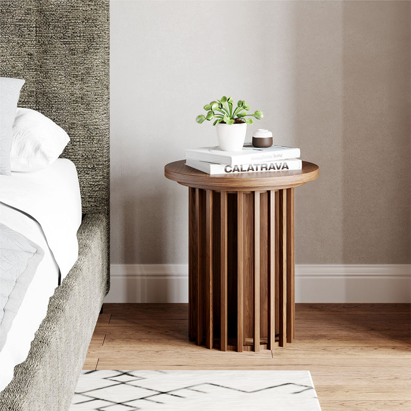 17.72'' Round Side Table, Modern Wood Side Table, End Table, MDF