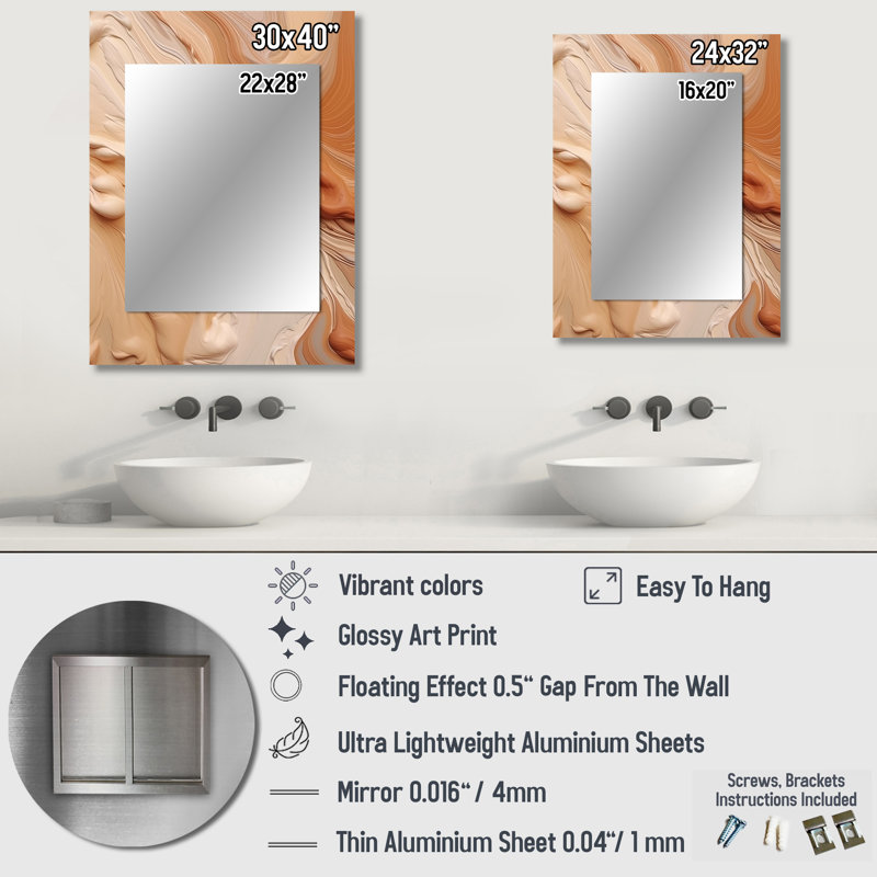 Orange and Beige Unbounded Imagination I - Modern Wall Mirror, 40 po x 30 po