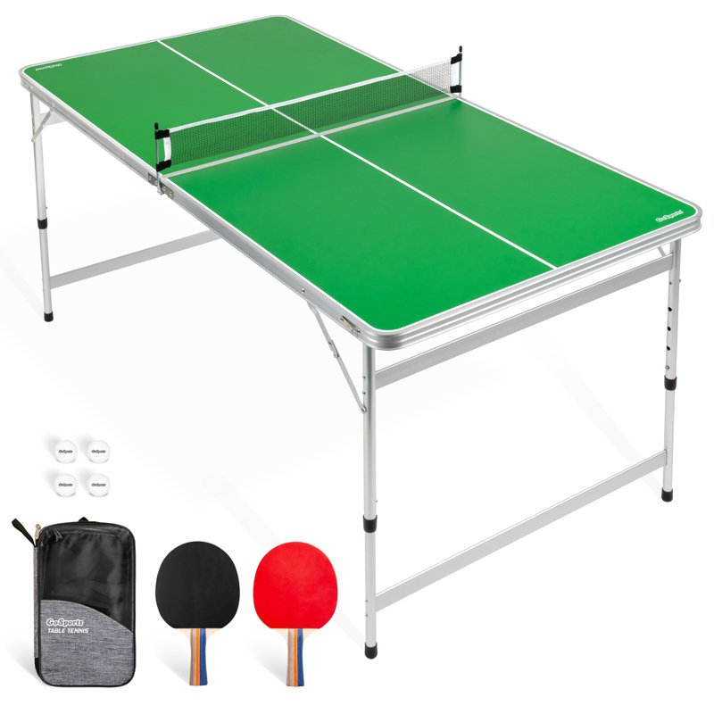 GoSports 6 x 3 ft Mid-Size Table Tennis Table Set with Adjustable Height, Green