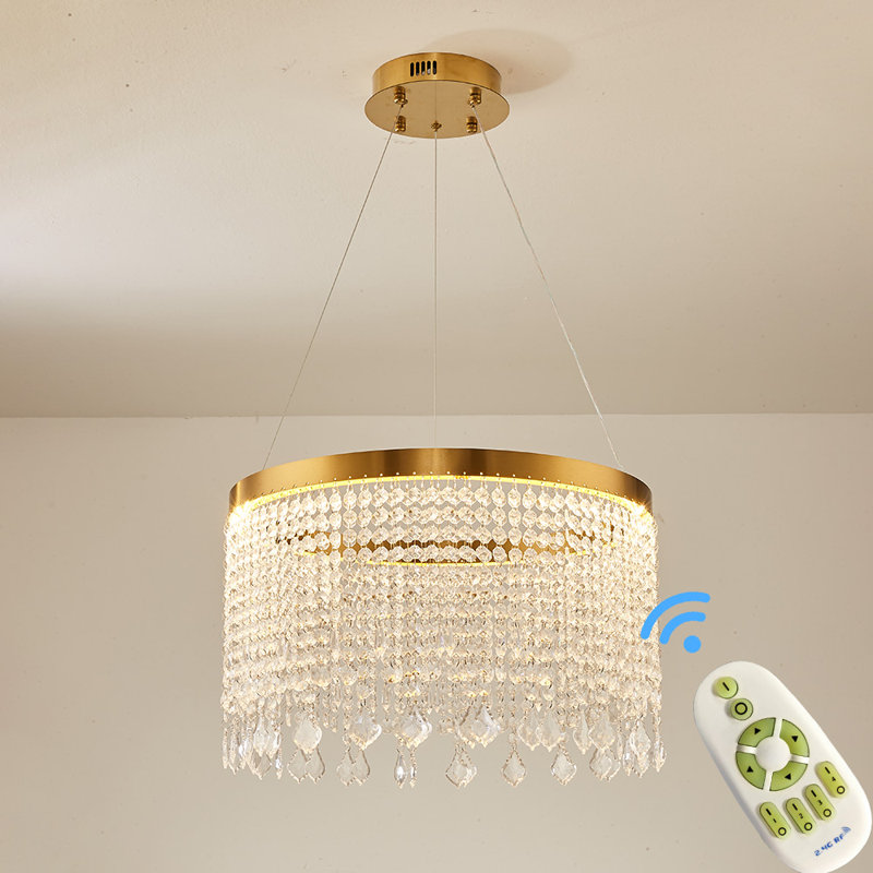 Ventanna 1 - Light Gold LED Crystal Pendant, 120cm H x 50cm W x 50cm D