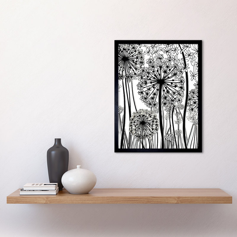 Vladimir Black And White Contour Folk Art Allium Flowers - Single Picture Frame Print