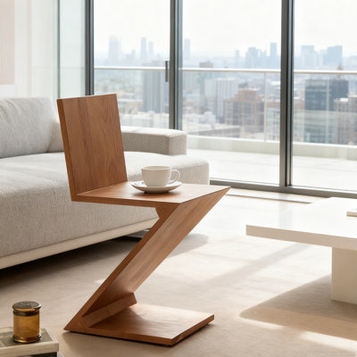 Walnut-Colored, Z-Shaped Stable Dining Chair With a Unique Design by Red Barrel Studio