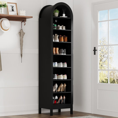 Armoire à chaussures haute, armoire à chaussures arquée de 70 po avec tablettes réglables, range-chaussures étroit en bois pouvant accueillir 8 à 18 paires, étagère à chaussures haute pour le salon, le couloir et le petit espace