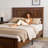 Farmhouse Wood Queen Platform Bed Frame With 52" Tall Headboard, Large Storage Drawers, Brown-340031370-340031371