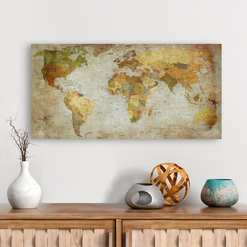 World Map by Joannoo - Wrapped Canvas Print, 60cm H x 120cm W x 4cm D