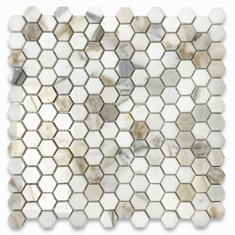 Calacatta 11" x 11" Marble Mosaic Tile, White/Gray