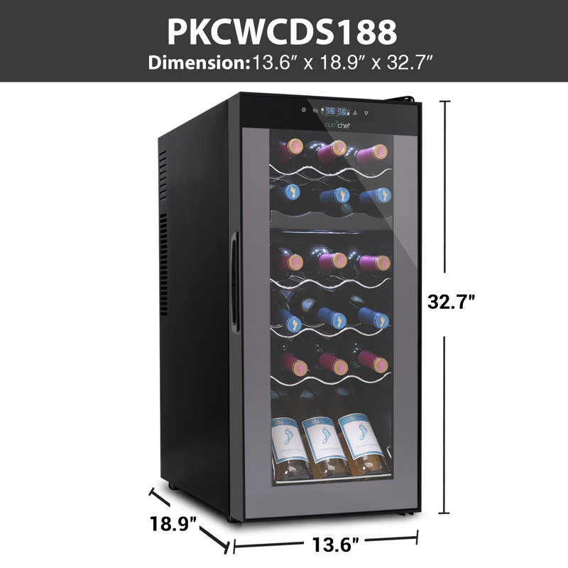 NutriChef Dual Zone 19.3'' Freestanding 18 Bottle Wine Refrigerator