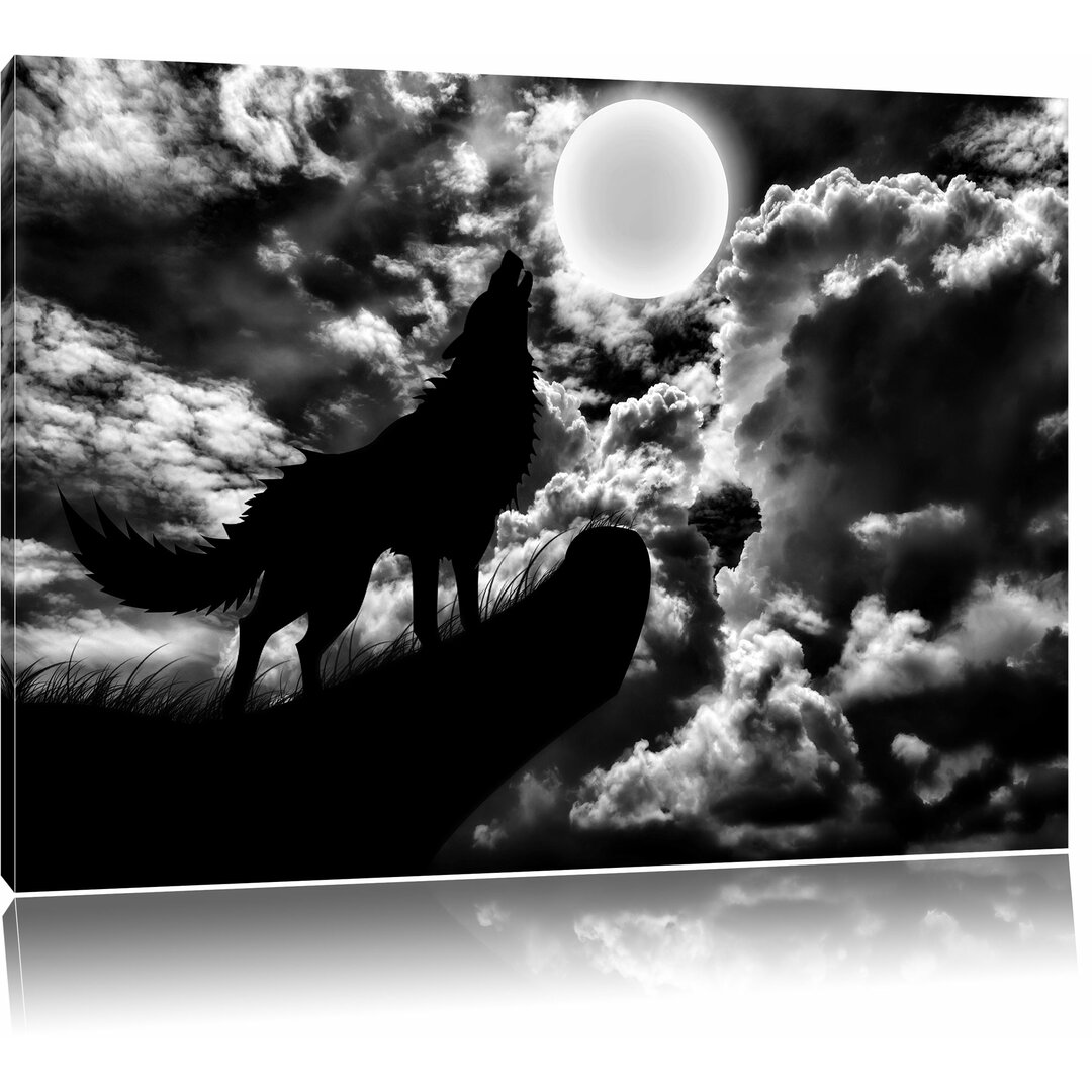 Leinwandbild Wolf im Mondschein in Monochrom