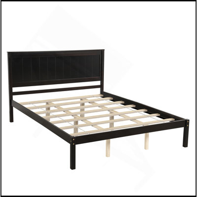 Base de lit plateforme avec tête de lit, support à lattes de bois, aucun sommier requis